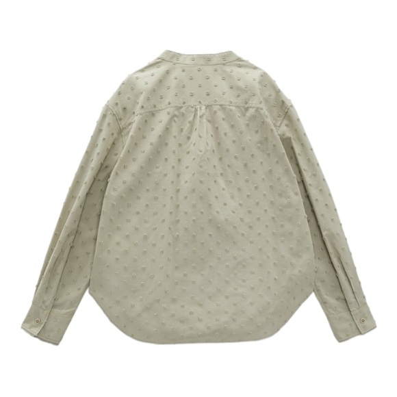 Zara Women Size M Blouse  V Neck Embroidered Long Sleeve Shirt Light Green olive - Picture 7 of 13